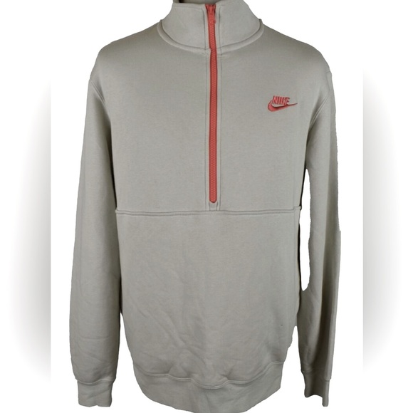 Nike Other - Nike Sportswear Men's Light Bone/Coral Club 1/2 Zip Pullover Sweatshirt, Size M